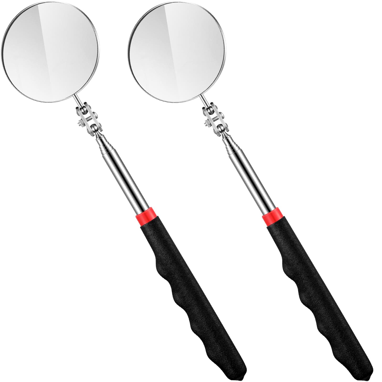 Copkim 2 Pcs Telescoping Inspection Mirrors, Mechanics Mirror Tool with Long Handle, Round Extendable Mirror on a Stick for Technicians Mechanics Contractors Checking Observation (50mm,Black)