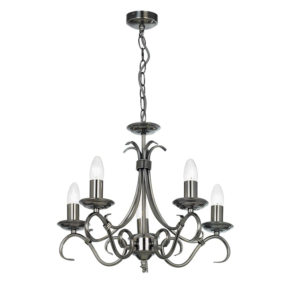 Endon Bernice Antique Silver 5 Light E14 Candle Semi Flush Dimmable Ceiling Light