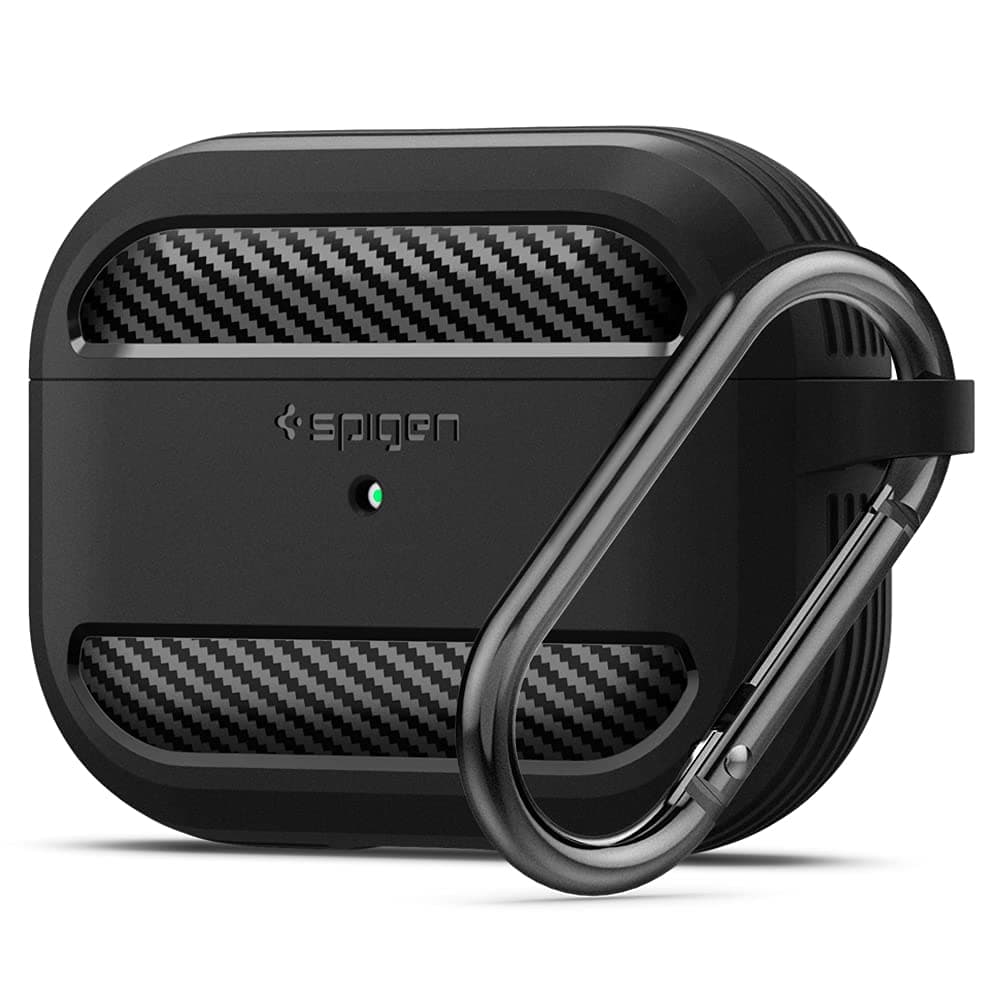 Spigen Rugged Armor Designed for AirPods Pro Case (2019) Drop Protection Cover with Carabiner - Matte Black