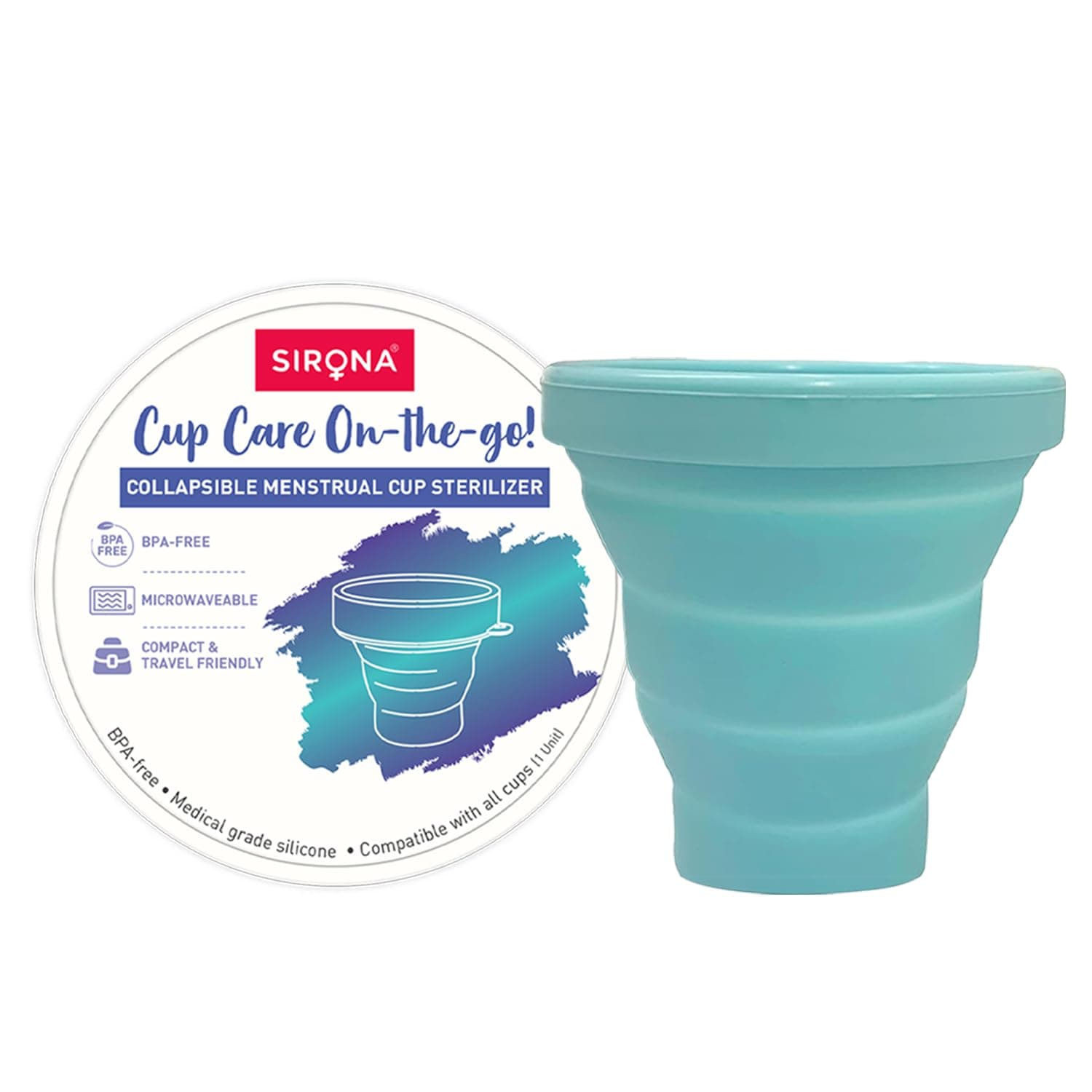 Sirona Collapsible Silicone Cup Holder - Sterilizing Container Storage for Menstrual Cup - 1 Unit | Microwave Friendly | Kills 99% Of Germs | Menstrual Cup Sterilizer