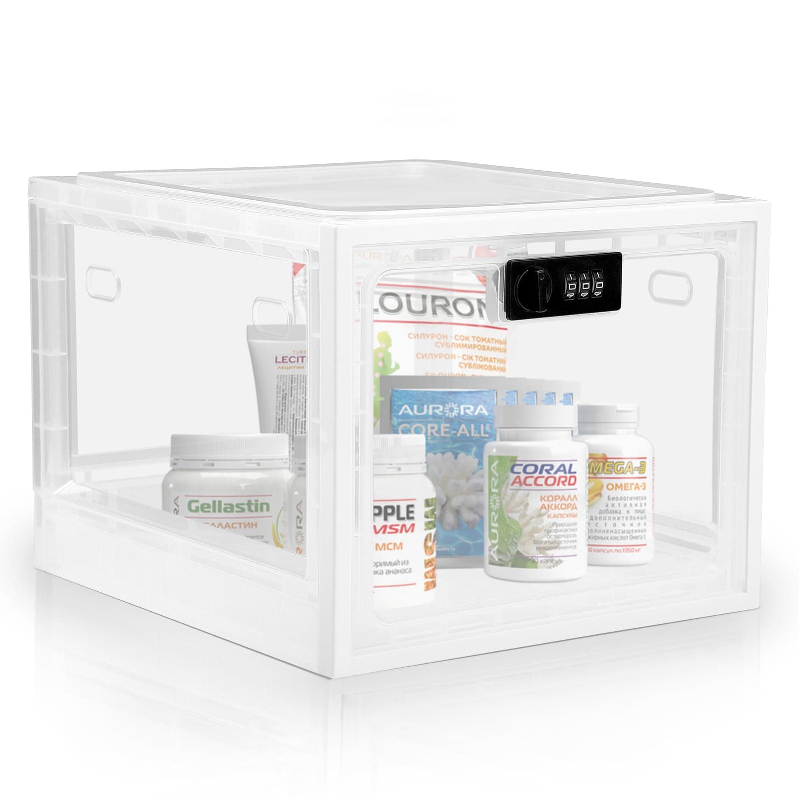 TOPEVMedicine Storage Box, Lockable Storage Box, Money Box, Large Combination Lock Box, for Medicine Phone Food Cosmetics, Material Safety Transparent 303 x 236 x 193mm