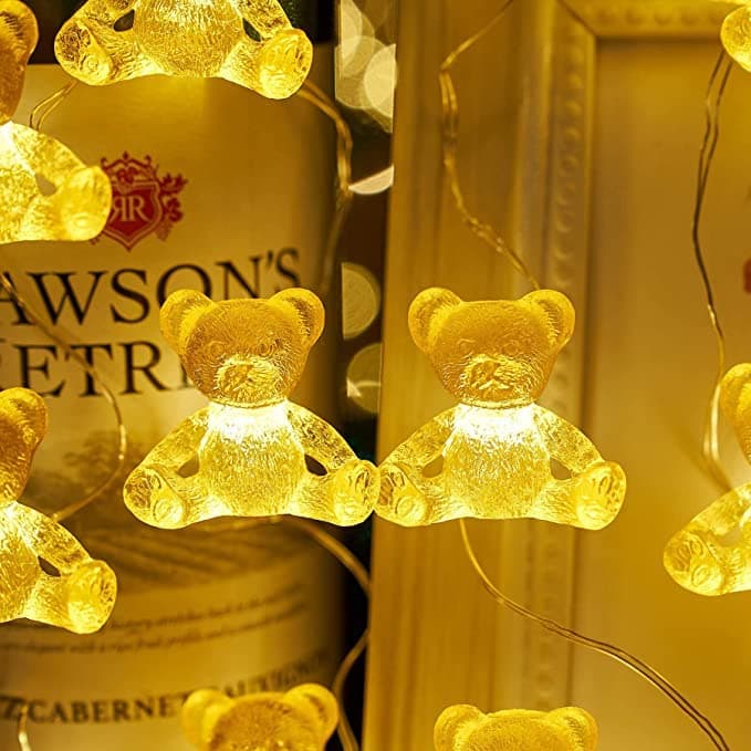 JAPSI Mini Teddy Bear 16 LED String Lights Rice Fairy Lights for Home Decoration, Outdoor, Indoor, Festival Decoration Diwali Light Ladi Party Birthday Christmas (Warm White) (16 Led 7 Meter)