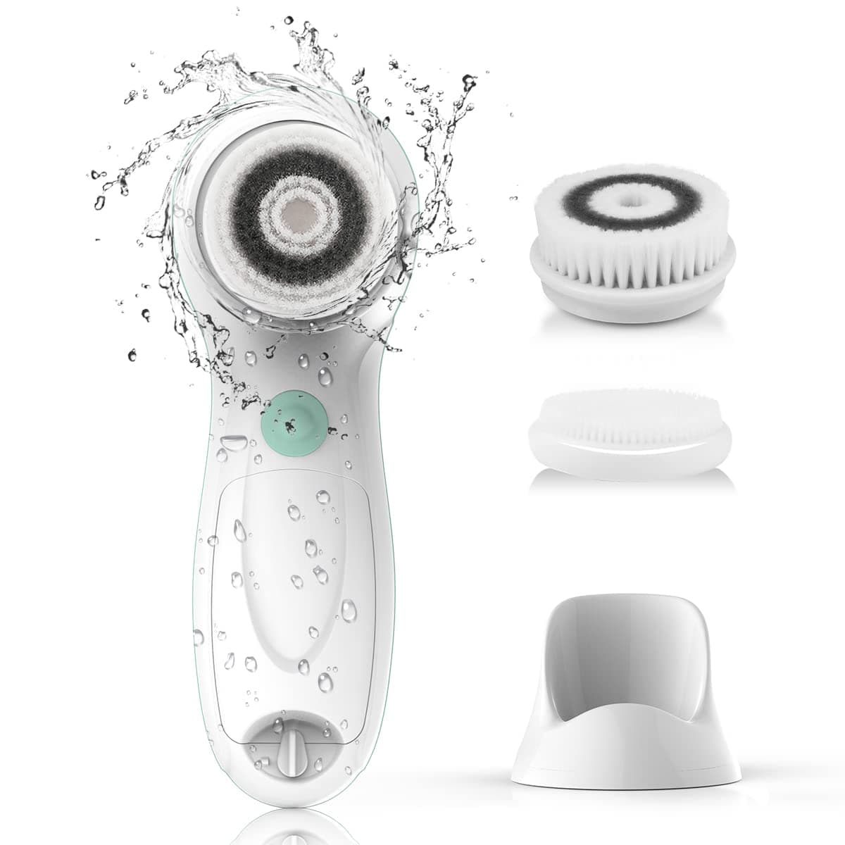 Facial Cleansing Brush Electric, Face Cleansing Brush with Stand, 3 Brush Heads, 2 Speeds, IPX5 Waterproof, Battery-Powered, Suitable for All Skin Types, TB-0759D