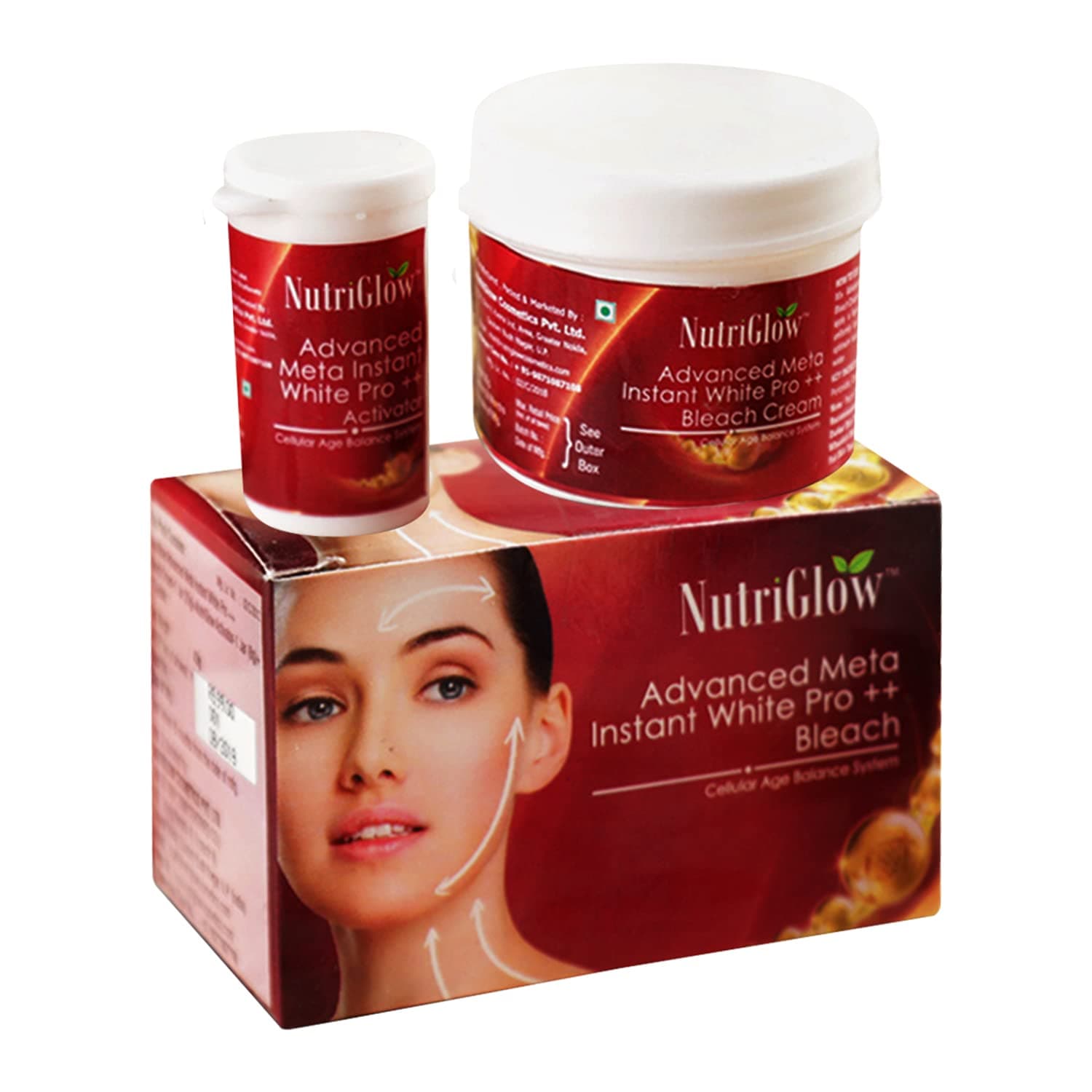 NutriGlow Advanced Meta Instant White Pro ++ Bleach for Glowing and Brightening Skin, Lightens Facial Hair, Dark Spot Reduction, All Skin Types, 43gm