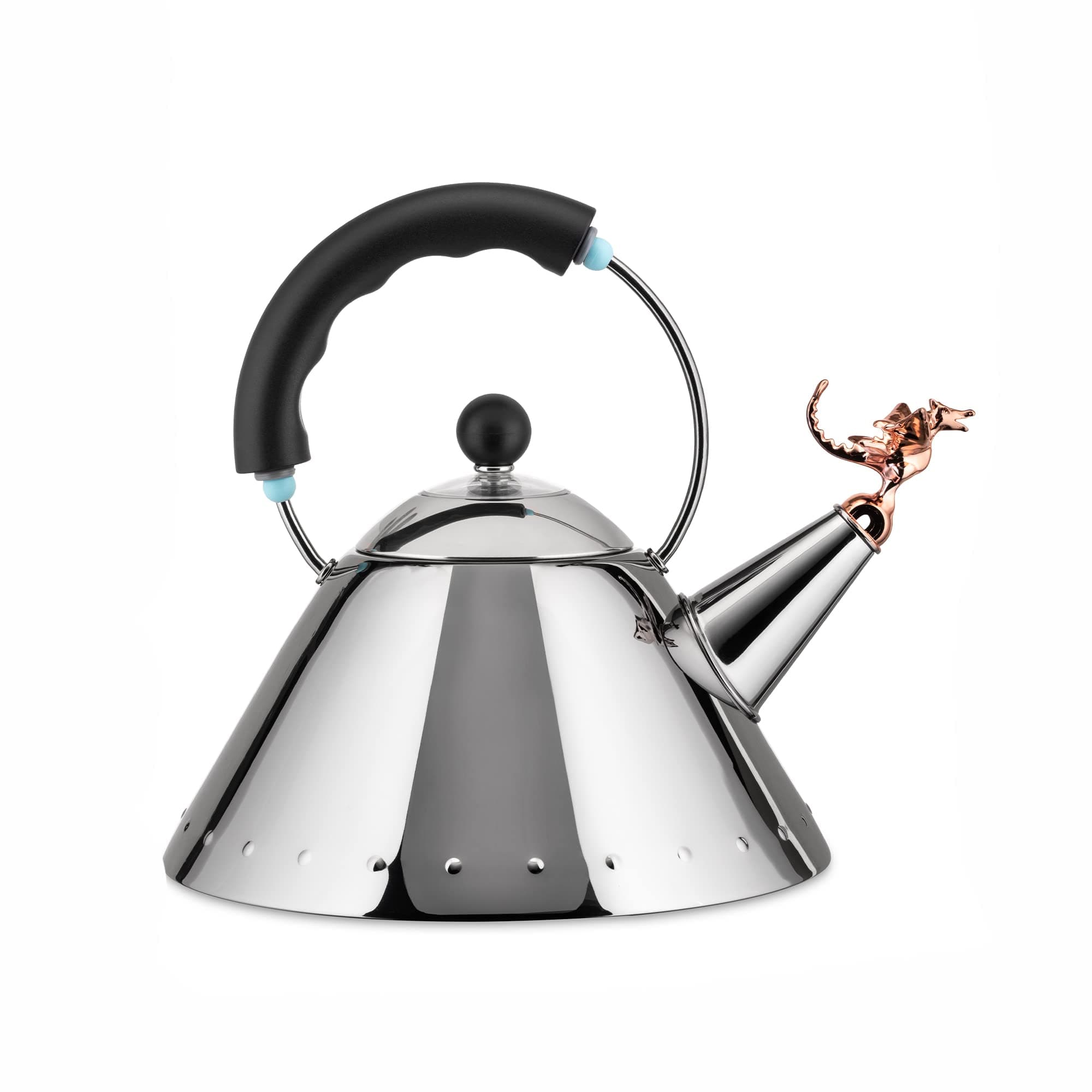 9093REX B Tea Rex - Design Kettle with Handle and Dragon-Shaped Whistle, Stainless Steel Mirror Polished and PA, Black and Copper Metallic Finish