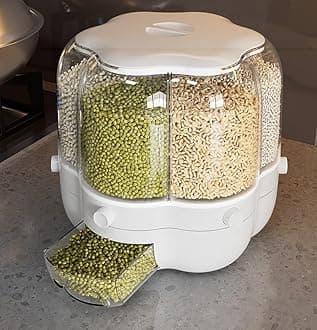 Rice and Grain Storage Container, 360° Rotating Food Dispenser Measuring Cylinder with Lid Moisture Resistant Household, Sealed Storage (9.5, Round, 1, ON-153)