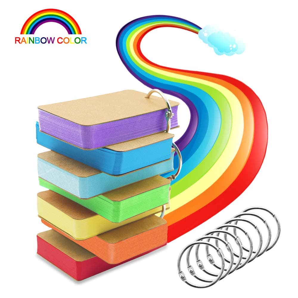 350 Pieces Blank Flash Cards Multicolor Index Study Cards with Rings Easy Flip Note Flashcards Kraft Paper Memo Scratch Pads Bookmark DIY Greeting Card(7 Pack, 50 Sheets/Pack)