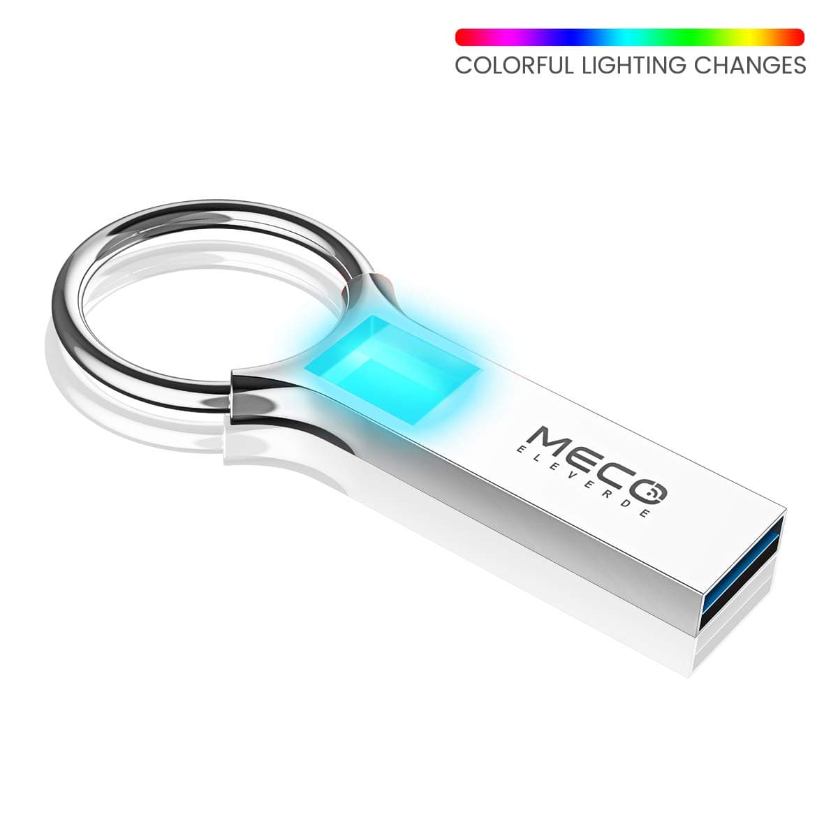MECO ELEVERDE USB Memory Stick, USB 3.0 32GB Memory Stick LED Coloured Flash Drive USB Stick with Key Ring for Smart TV, Laptop, Computer, Notebook