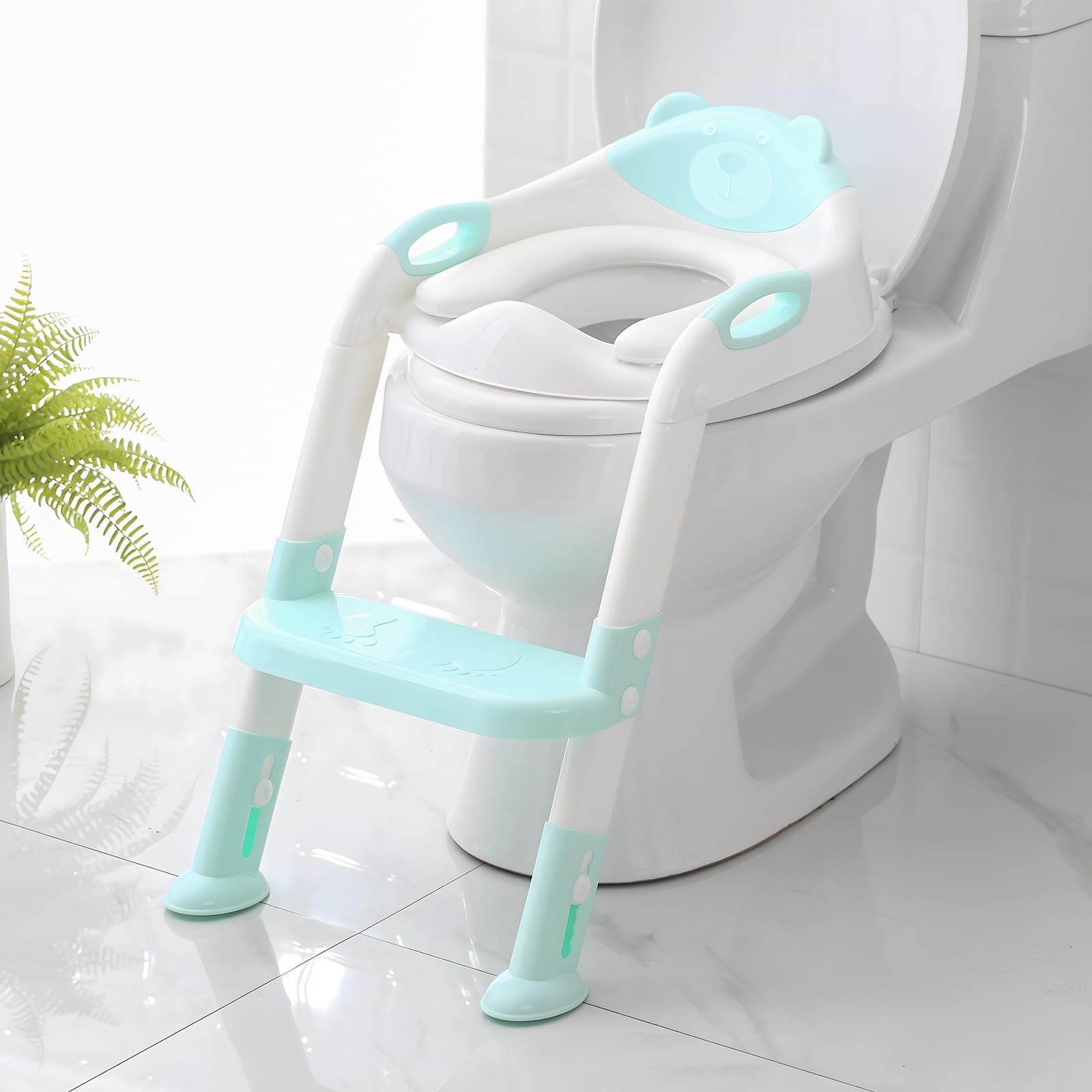 Potty Training Seat with Step Stool Ladder,SKYROKU Potty Training Toilet for Kids Boys Girls Toddlers-Comfortable Safe Potty Seat with Anti-Slip Pads Ladder (Blue)