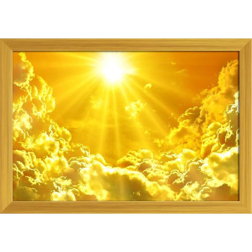 Pitaara Box Sunset Sunrise With Clouds, Light & Rays D1 | Canvas Painting for Bedroom & Living Room | Golden Frame | 23.7 x 16 inch (60 x 41 cms)