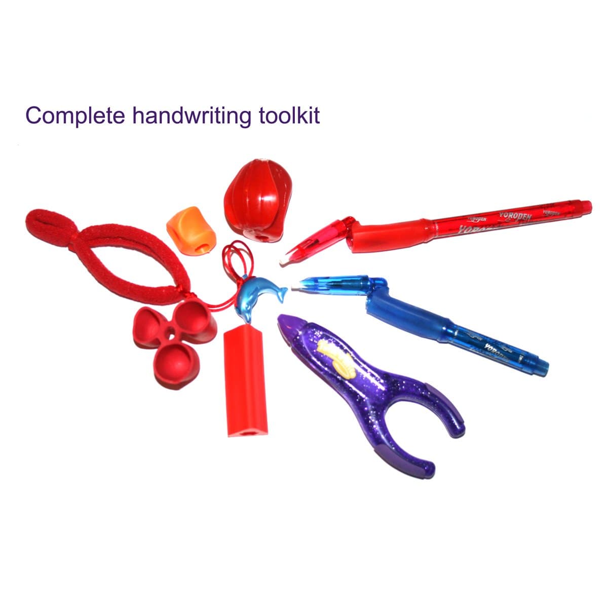 Complete handwriting rescue toolkit - includes Yoropen mini pencil, yoropen pencil, handiwriter, cross guard ultra pencil grip, triangular pencil grip, mini pencil grip similar to stetro grip, twist n write pencil and writing CLAW pencil grip. Comes complete with useful information leaflets exclusive to Fantastic Dyspraxic. Ideal for home or school support.