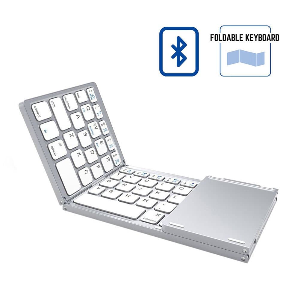 Folding Keyboard/Foldabe Keyboard Android iOS Windows Phone Bluetooth Wireless Keyboard with Touchpad for Cell Phone/Laptop/Tablet Samsung Asus Lenovo (White)