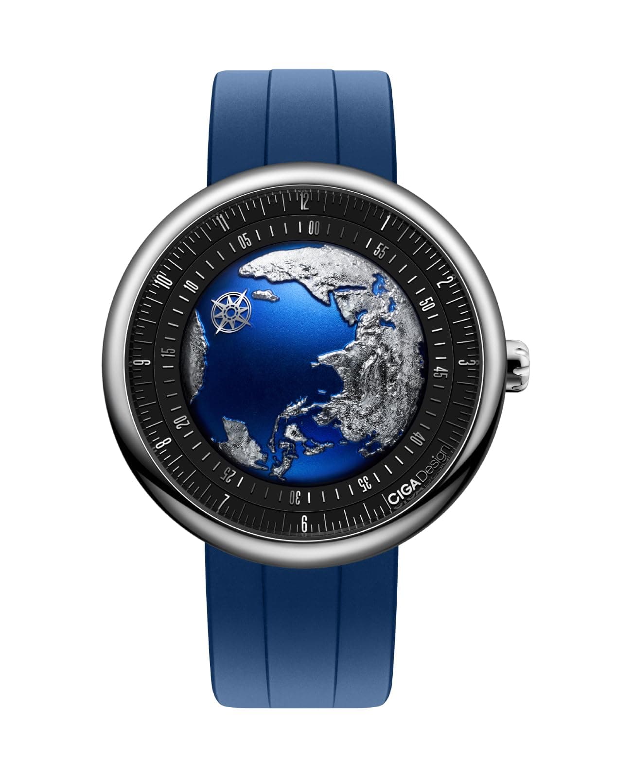 U Series Blue Planet Luxury Skeleton Automatic Mechanical Watch, Titanium/Ceramic Case, Fluororubber Strap, Gift for Men and Women