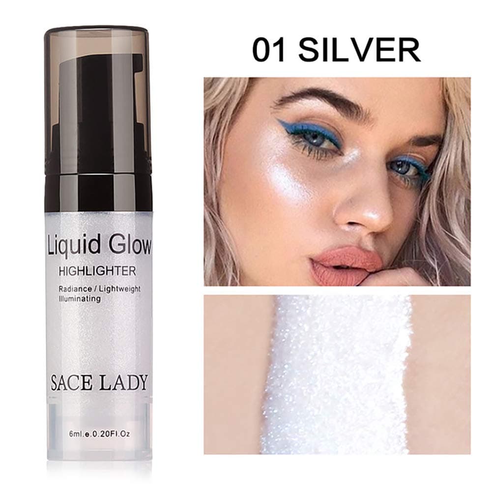 Face Glow Liquid Highlighter Brighten Shimmer Liquid Highlighter 3d Makeup Ultra-smooth Face Glitter Primer 6ml/0.2 OZ(01# Silver)
