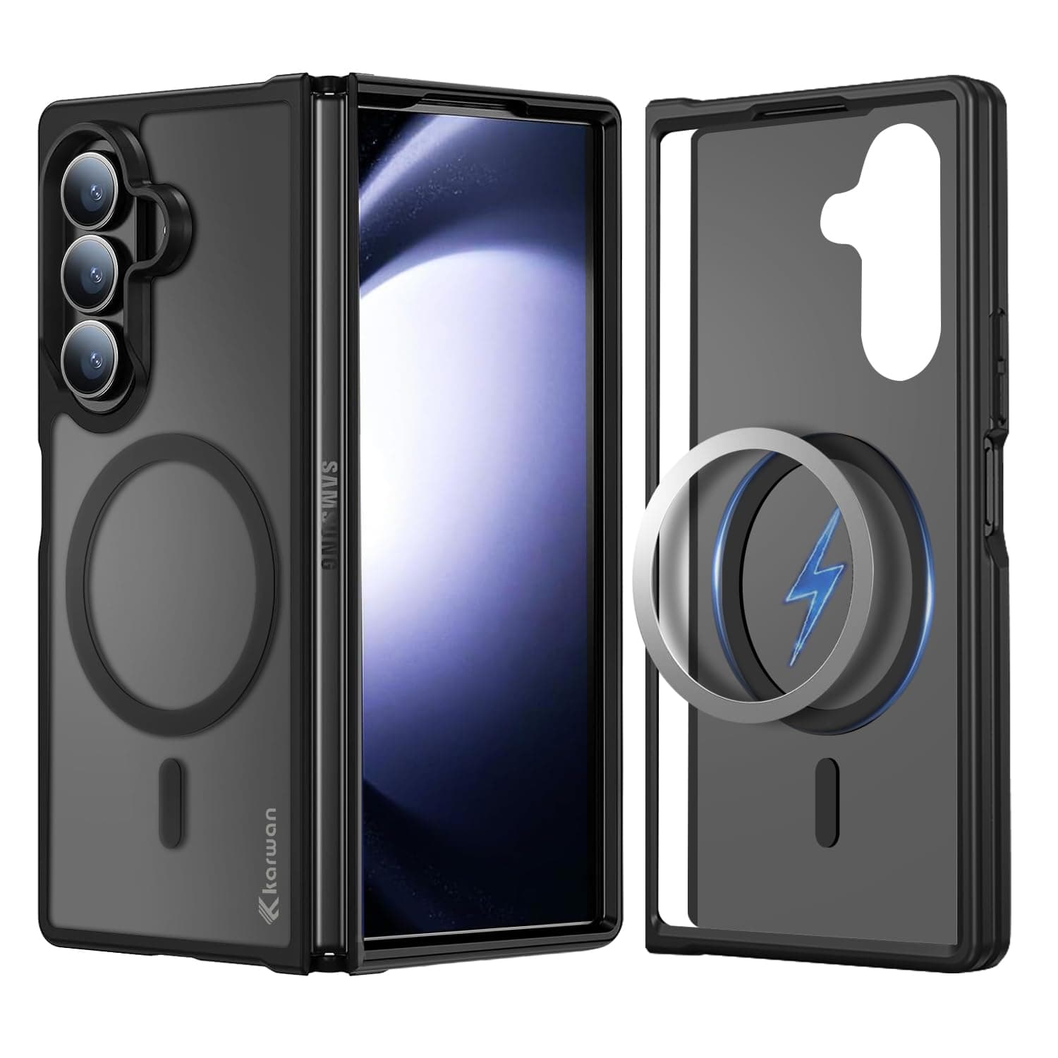 KARWAN Shockproof Transparent Back Case Cover Compatible with Samsung Galaxy Z Fold 7,Heavy Duty Case with 360 Degree Protection,Heavy Duty Cover with N52 Magnetic MagEase Mag-Safe Wireless Charging