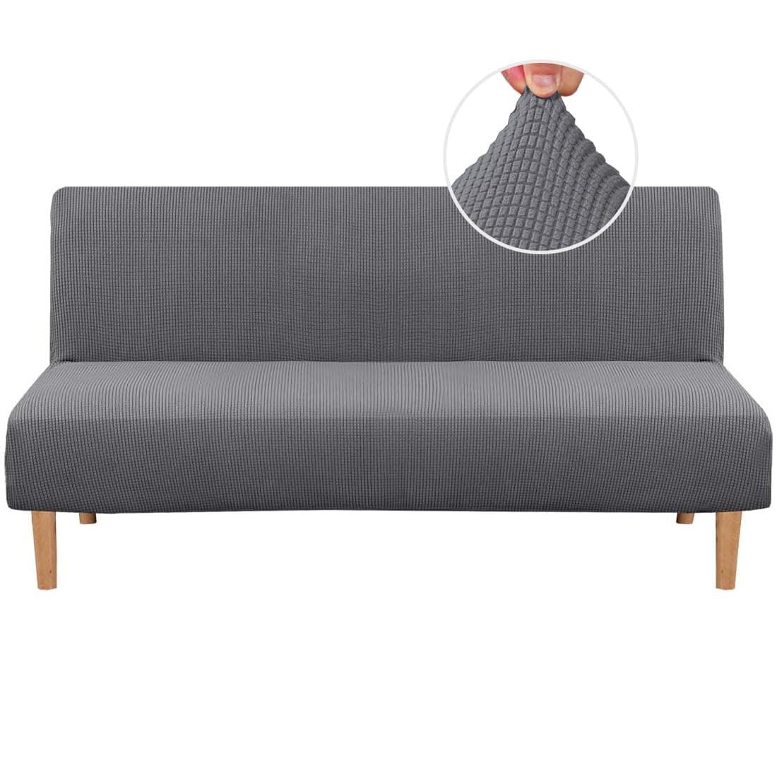 H.VERSAILTEX Stretch Armless Futon Cover Sofa Protector Stretch Textured Lycra Textured Small Checks Jacquard Fabric Machine Washable