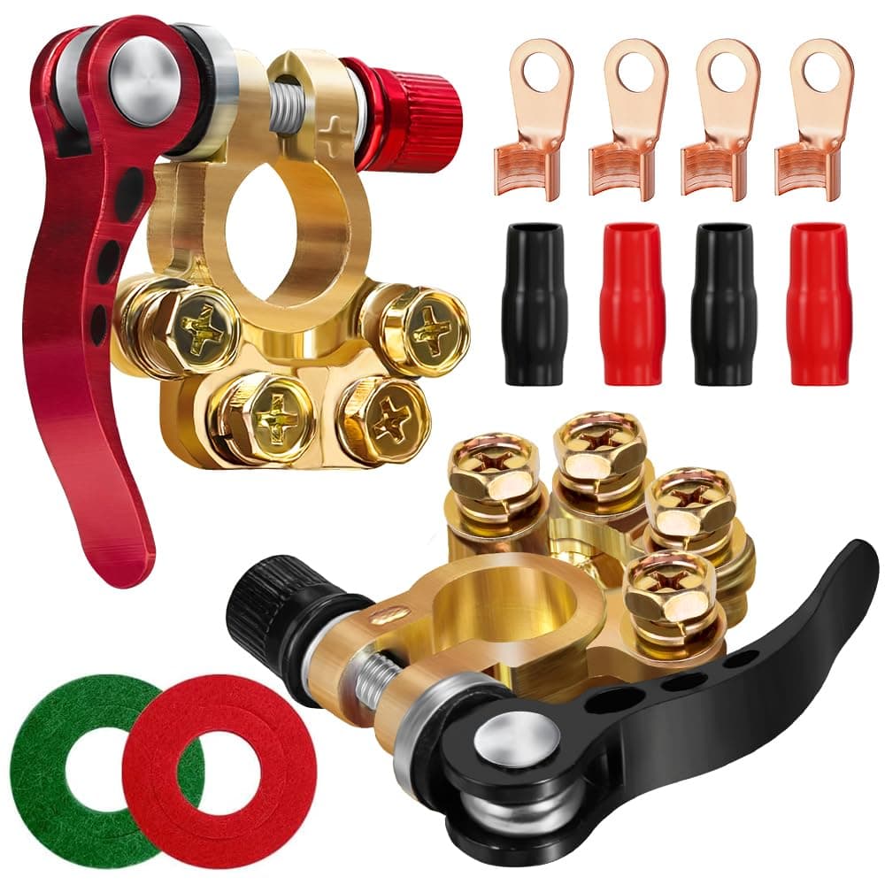 2Pcs Quick Release Battery Terminals, 4 Way Car Battery Terminals Clamps, 12V/24V Battery Terminal Connectors, Positive Negative Battery Terminal Connectors for Cars, Trucks, Ships, Caravan Motorhome