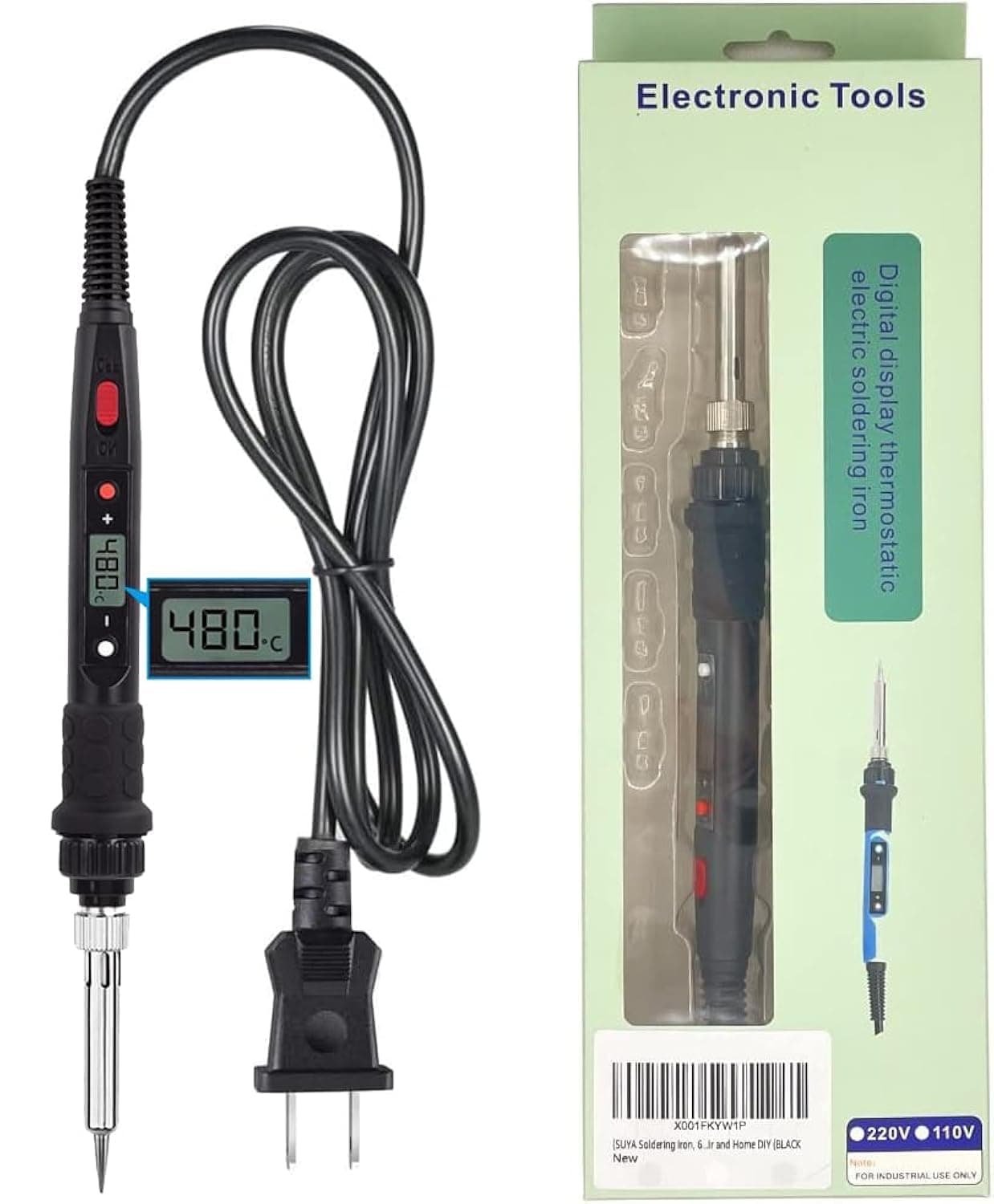 SUYA Soldering Iron, 80W Adjustable Temperature Fast Heating Ceramic Thermostatic Welding Iron with 356-896℉ LCD Display for Welding Circuit Board, Appliance Repair and Home DIY (BLACK)