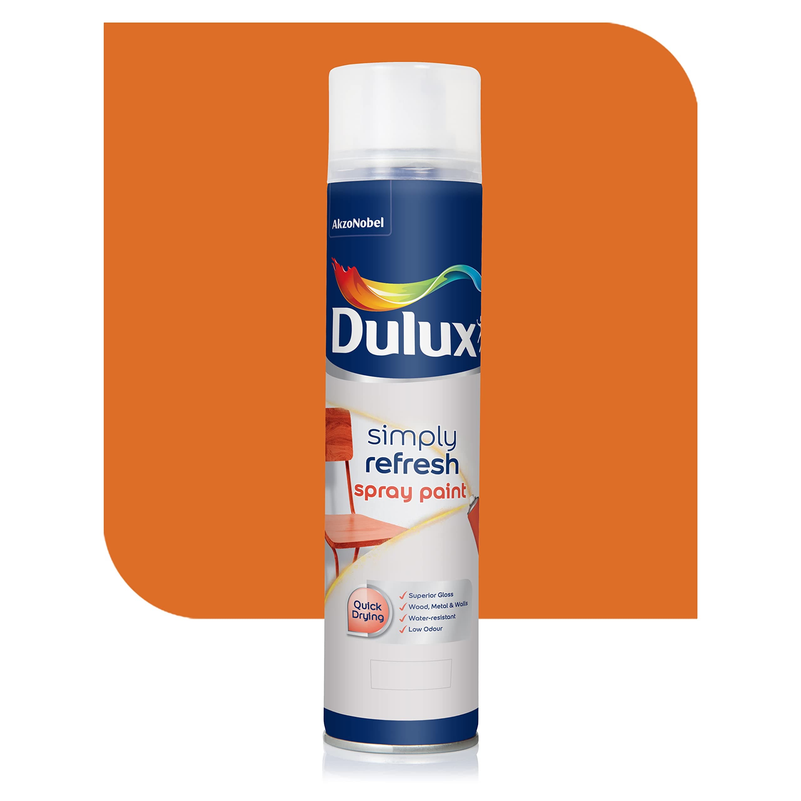Dulux Simply Refresh Spray Paint | DIY, Quick Drying Gloss Finish for Metal, Wooden Furniture, Plastic, Walls, Cars & Bikes – 400ML (Deep_Orange)