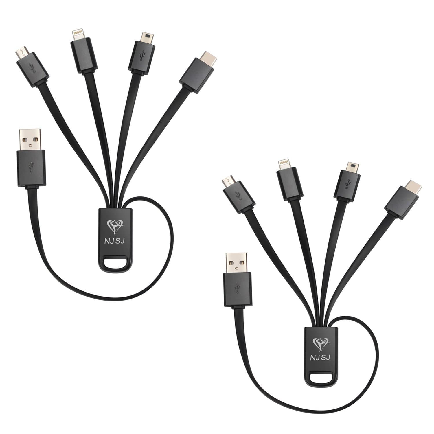 Compatible for [2 Pack] 4 in 1 Multi USB Cable (8 Inches) with 8 Pin / USB Type C / Micro USB / Mini USB Ports