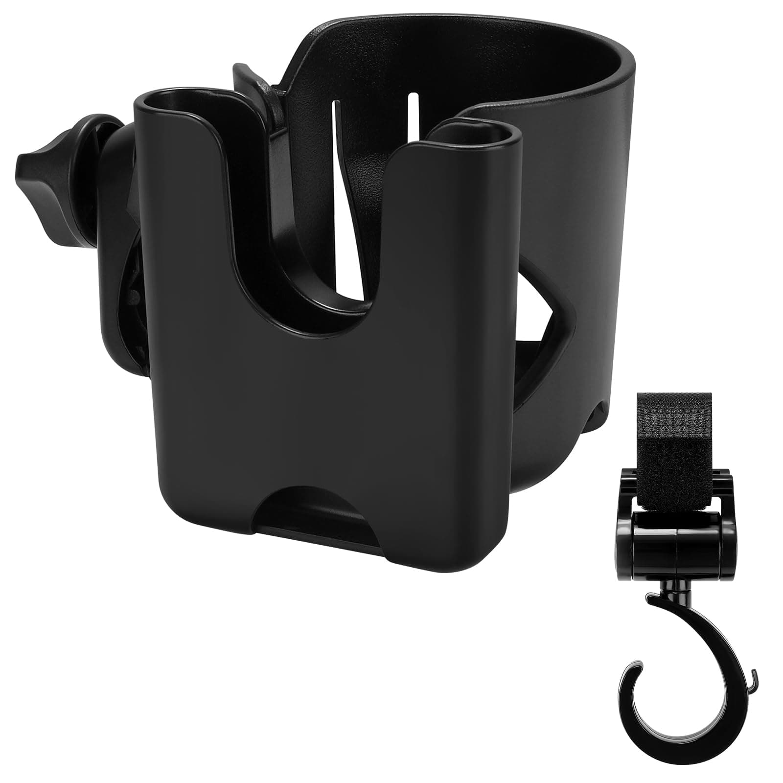 Accmor Universal Cup Holder with Hook, Stroller Cup Holder with Phone Holder, 360° Rotatable Large Caliber Designed Bottle Holder for Stroller, Bike, Wheelchair, Walker, Scooter