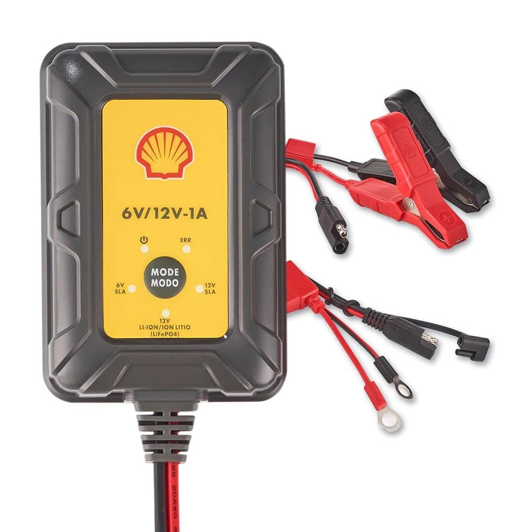 ShellSBC100 1 Amp 6V and 12V Fully Automatic Smart Charger and Maintainer, trickle Charger, Battery Desulfator, for Lead Acid, Gel, AGM, Li-on, 7 Levels of Protection and 7-Stage Charging