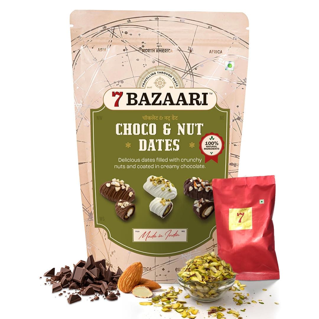 Premium Choco & Nut Dates - Gluten Free, Natural Ingredients - Almond Dark Chocolate, 10pcs (Pack of 1)