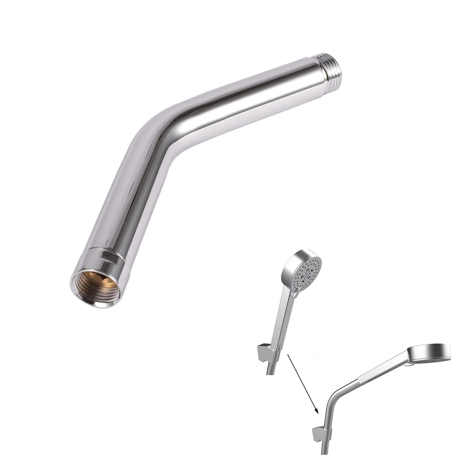 Curved Forward 20cm Universal G1/2" Handheld Shower Extra Hose Pipe for Shower Head and Hose Extension Arm