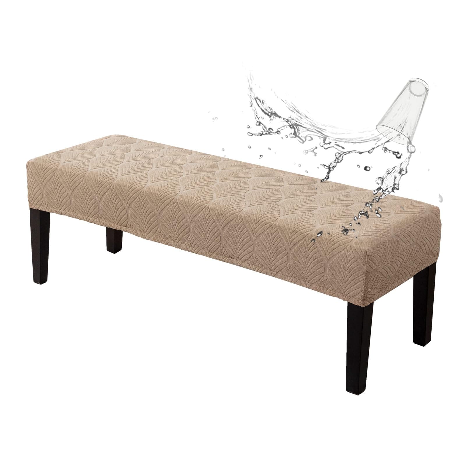 Genina Waterproof Dining Room Bench Covers, Stretch Jacquard Bench Seat Protector Cover, Rectangular Bench Cover for bedrooms, Living Rooms, Kitchens, Removable, Washable (Khaki)