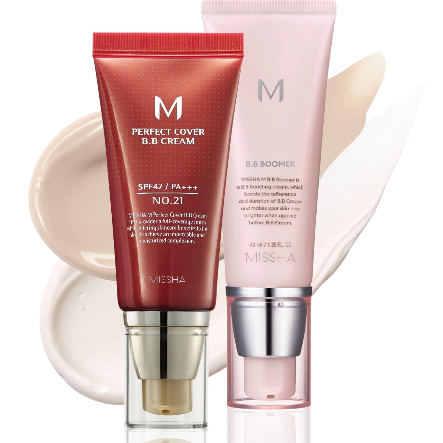 BB ESSENTIALS KIT M PERFECT COVER BB CREAM No.21 Light Beige - Light with Cool Undertone/SPF 42 PA+++ 1.69 oz & M BB Boomer 1.35 oz -Lightweight, Multi-Function, High Coverage
