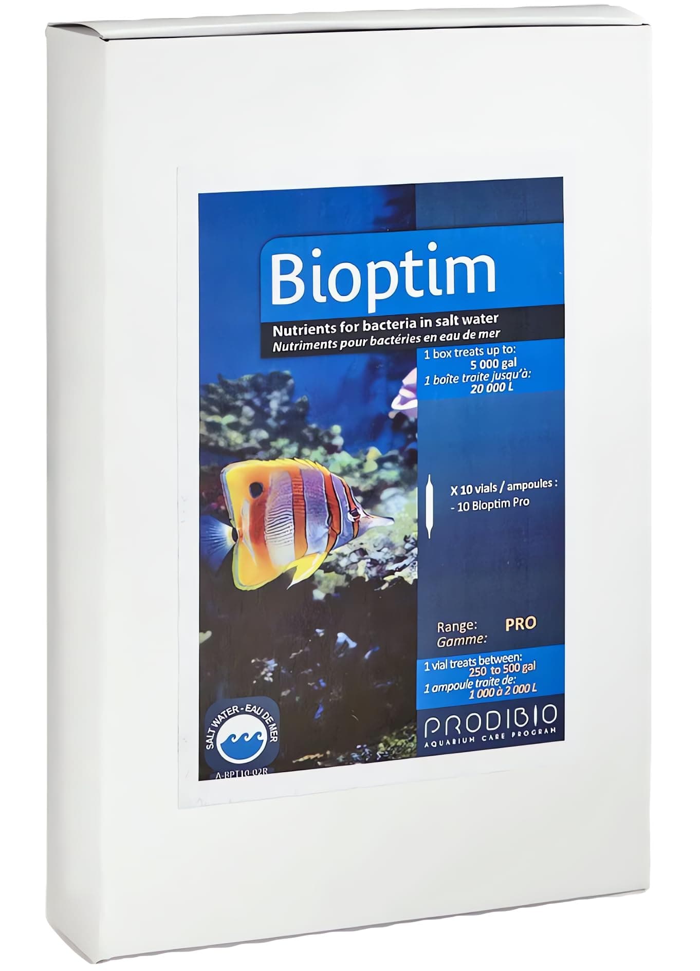 Prodibio Bioptim Pro, Nutrients for Bacteria, Saltwater, 10/10 mL Pro vials, 250 gal and up