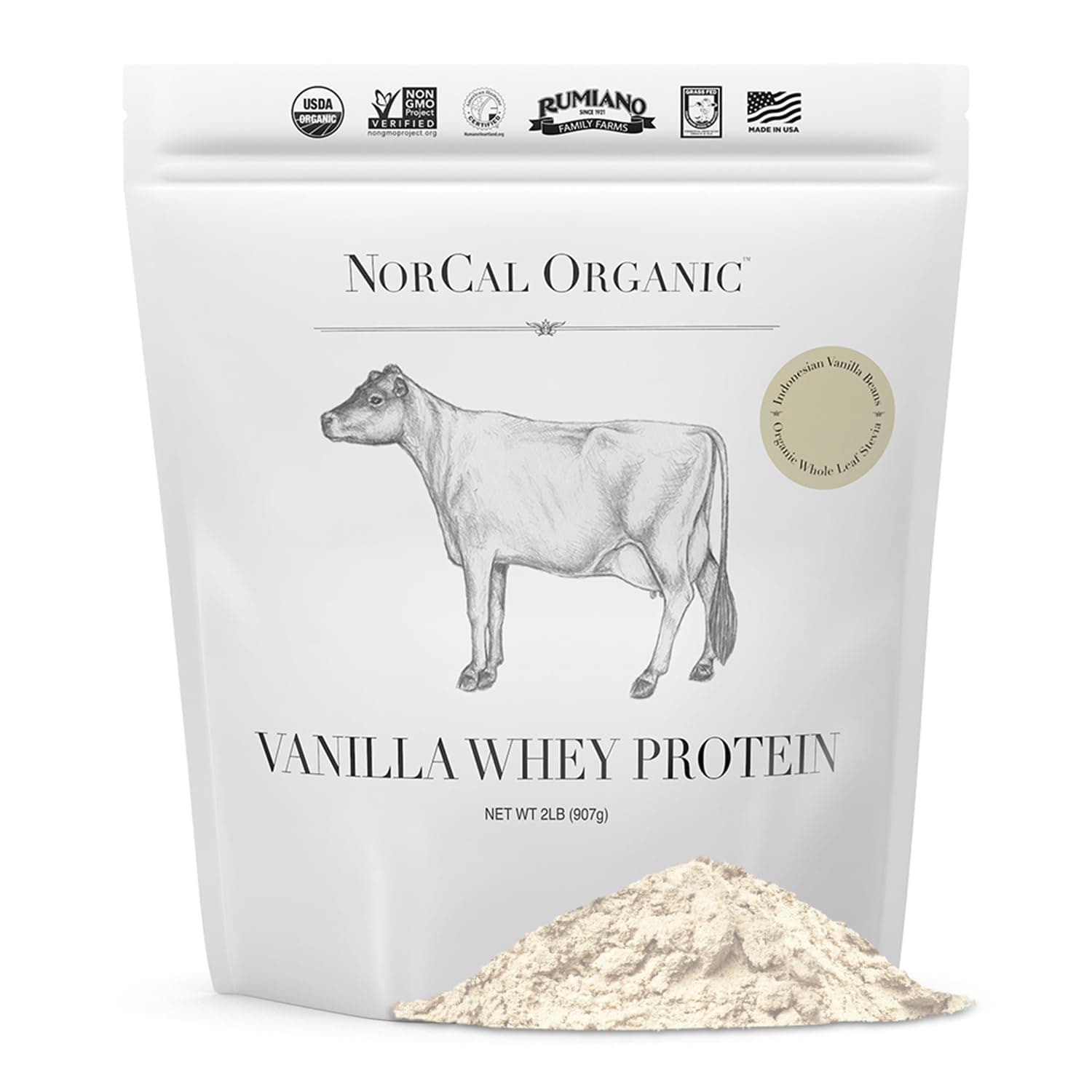 Vanilla Whey Protein - 2lbs | Grass-Fed, Single-Origin Vanilla | Certified Non-GMO & American Humane from California Farms