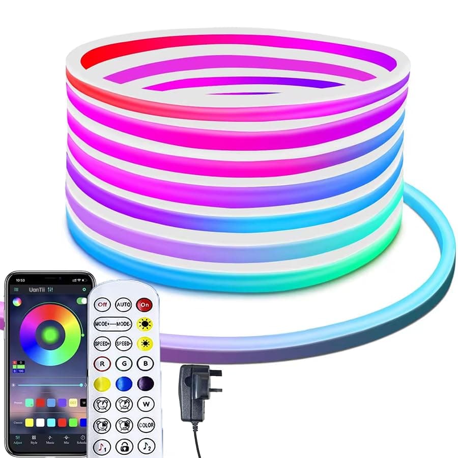 Smart RGB Neon Light Strip Bluetooth Remote Control LED Light Strip DIY Music Scene Timing IP65 Waterproof Strip Lights (10m)