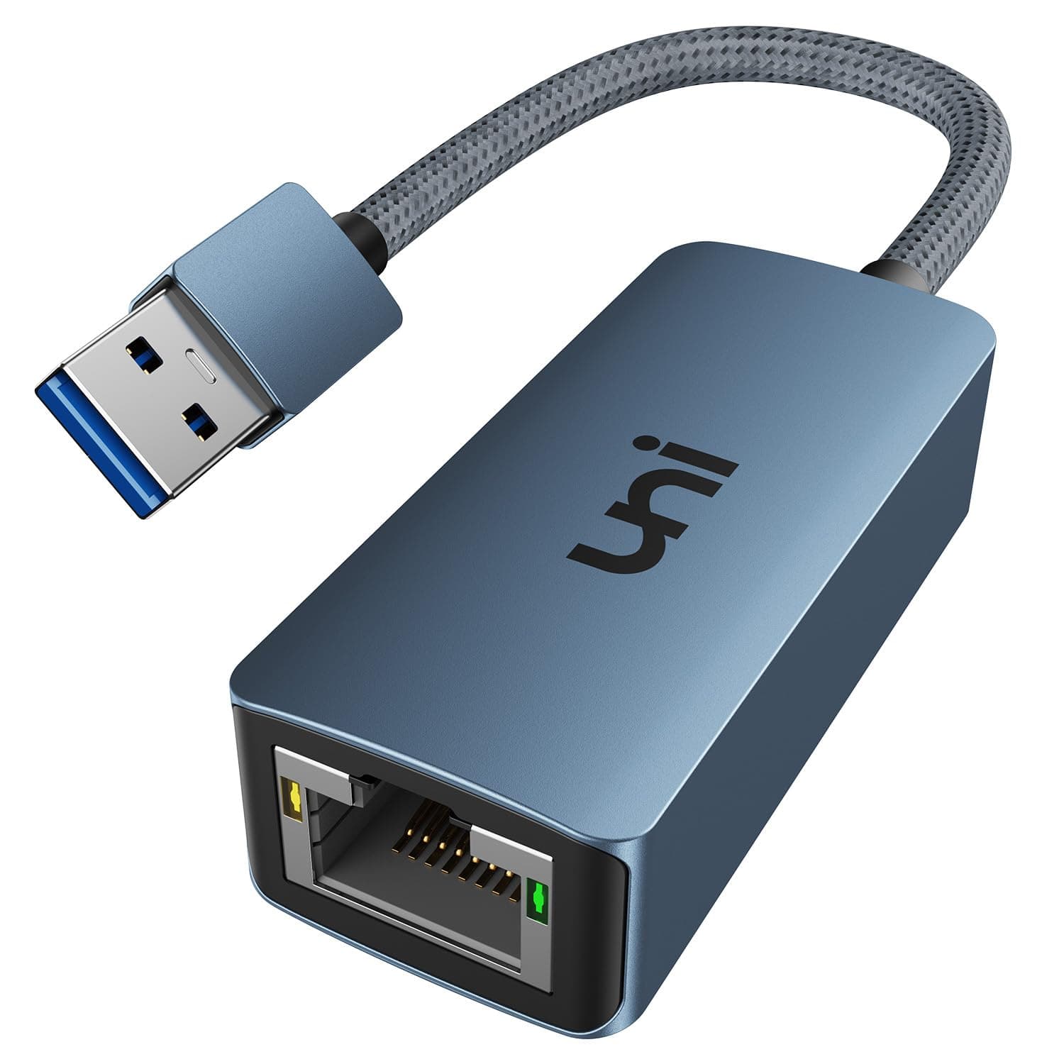 uni USB Ethernet 3.0 LAN Adapter, Blue, RJ45 USB Adapter, 1000 Mbps, Aluminium and Nylon, Network Adapter for MacBook, Mi Box, Surface, PC, Laptop with macOS, Win 11/10/8.1/8, Linux