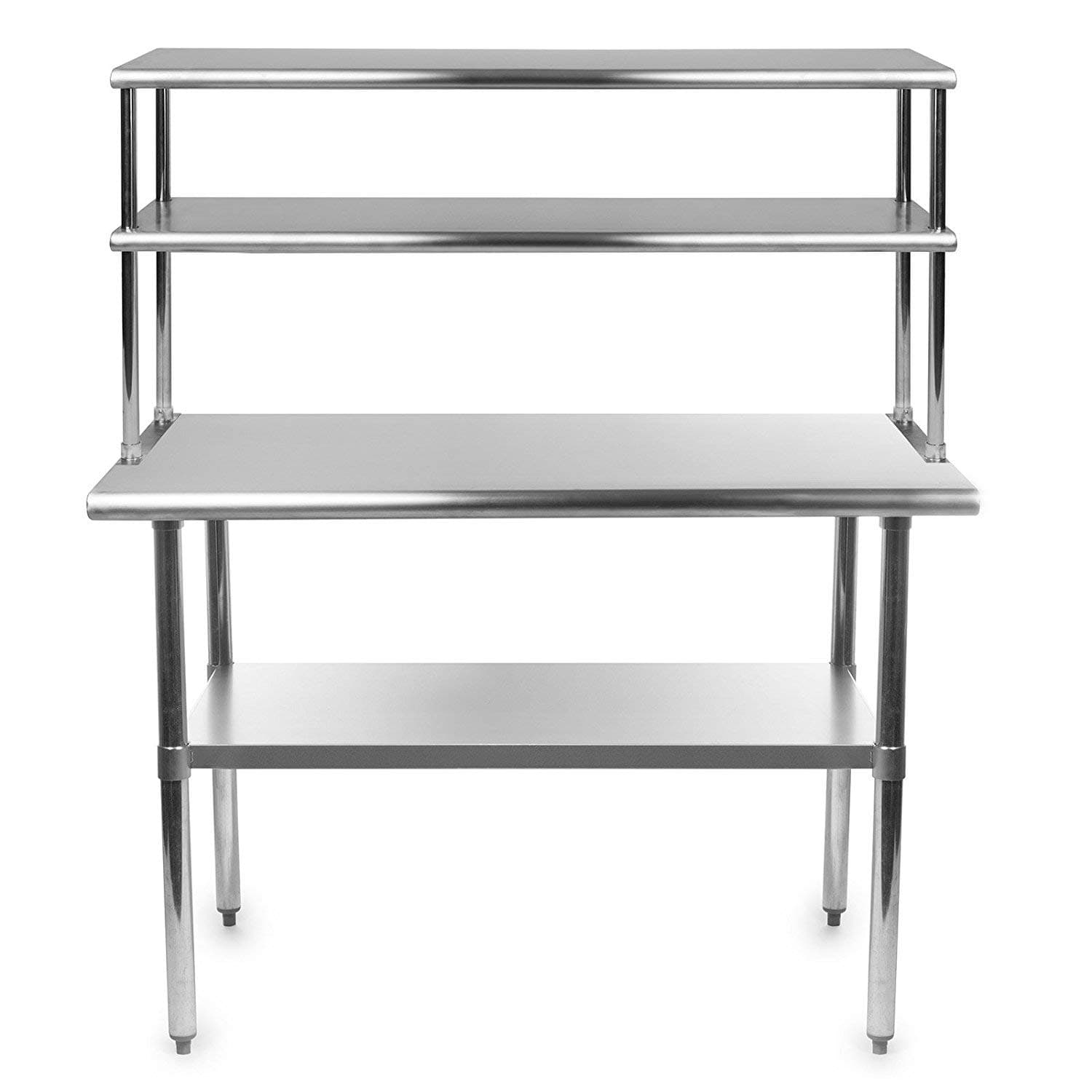 Stainless Steel Work Prep Table 18 x 60 with Adjustable Double Overshelf 12 x 60