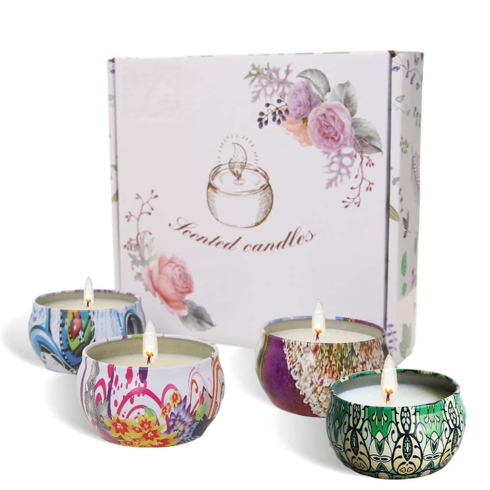 Small Size Scented Candles Gift Set, Aromatherapy Candle for Her, Women's Gift for Stress Relief Birthday Bath Yoga Christmas Party Anniversary(2.5 OZ) (BLUE PINK PURPLE WHITE)