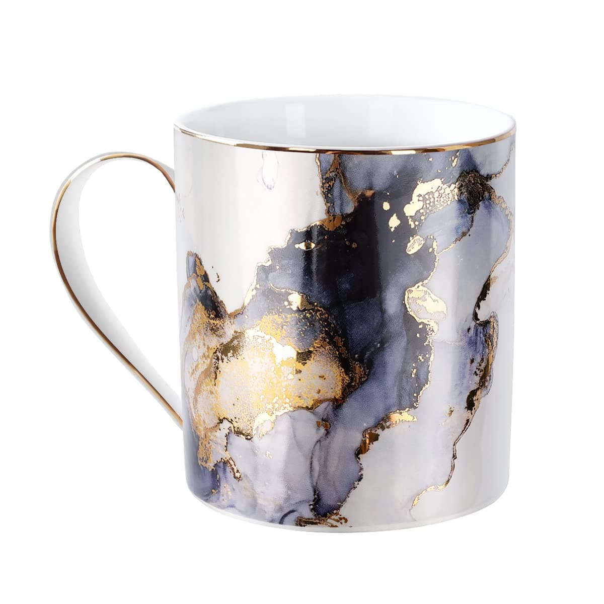 WAVEYU Marble Ceramic Coffee Mug, Tea Cup for Office and Home, 14 OZ, Coffee Tea Cup for Women Men, Black+Gold Marble