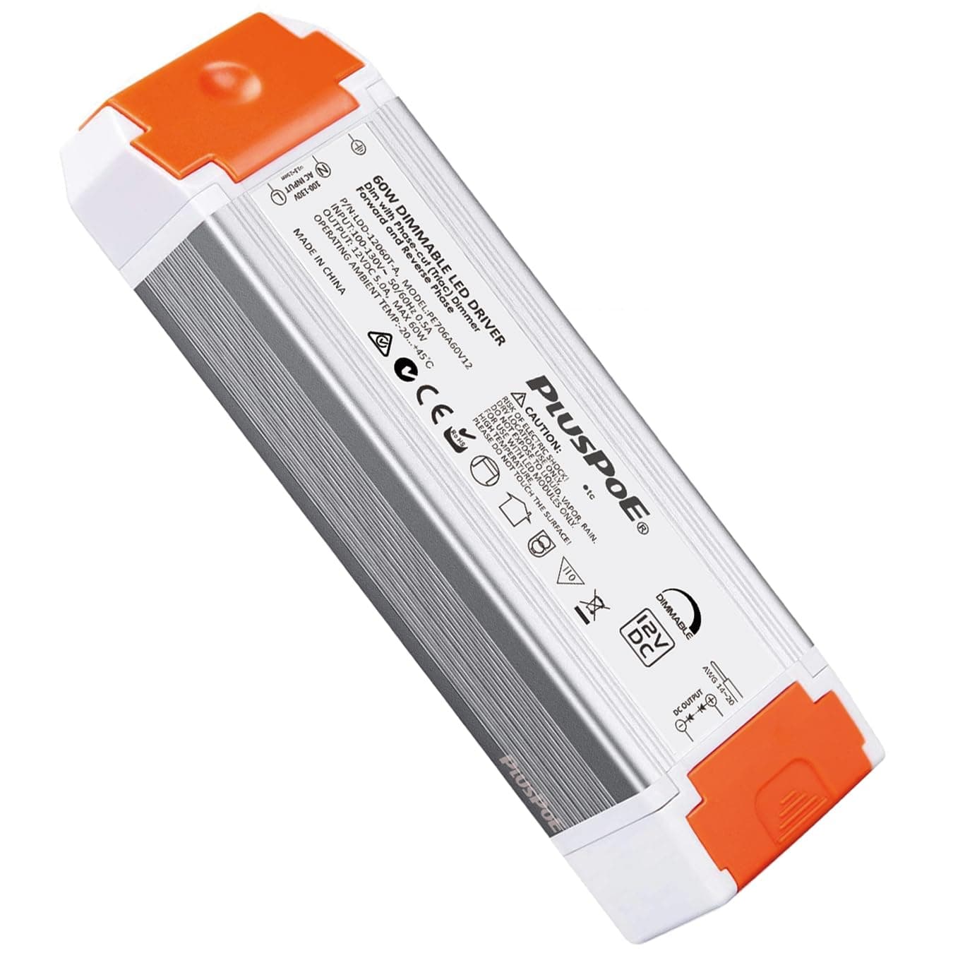 PLUSPOE 60W Dimmable LED Driver 12V, Triac/ELV/MLV AC to DC Compatible with Lutron&Leviton Dimmer, Dimmable LED Power Supply 60W 12V Transformer for Led Strip Light, Low Lighting Project
