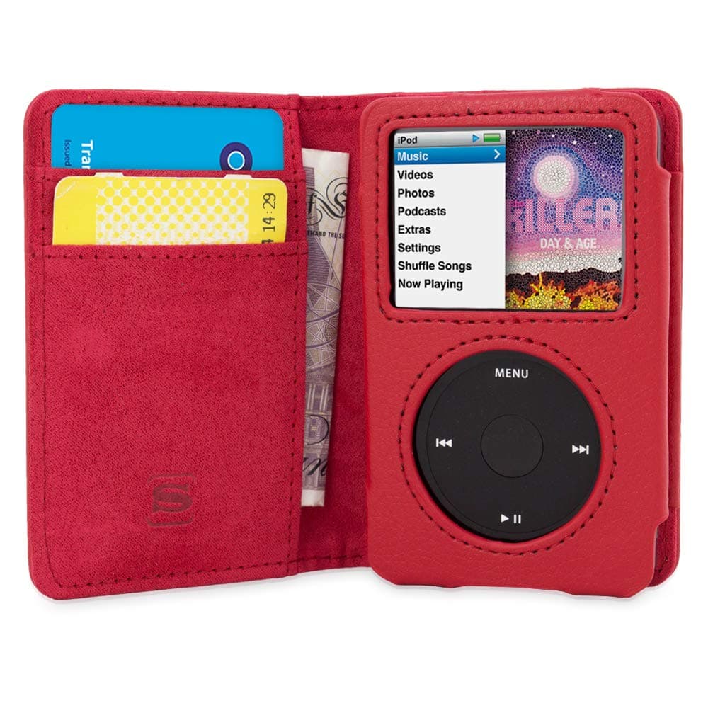 Snugg iPod Classic Case Leather Flip Case [Card Slots] Executive Apple iPod Classic Wallet Case Cover and Stand Red - Legacy Series