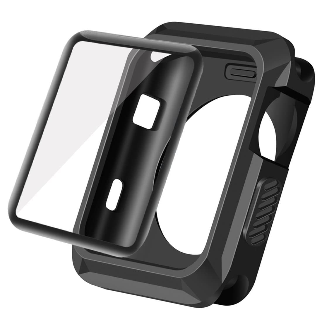 Wolait Compatible with Apple Watch Case 42mm,Rugged Protective Case + Tempered Glass Screen Protector for Series 3,Series2,Series1 ,Black