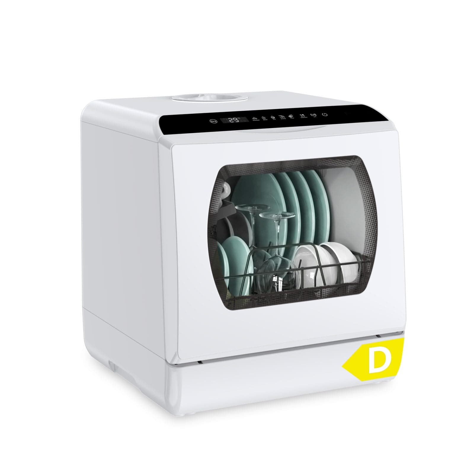Table Top Dishwasher for 5 Place Settings (5L Tank), Tabletop Dishwasher no Plumbing with 6 Programmes Including 360° Spray Arms | Hot - Air Drying | Energy Class D | No Installation