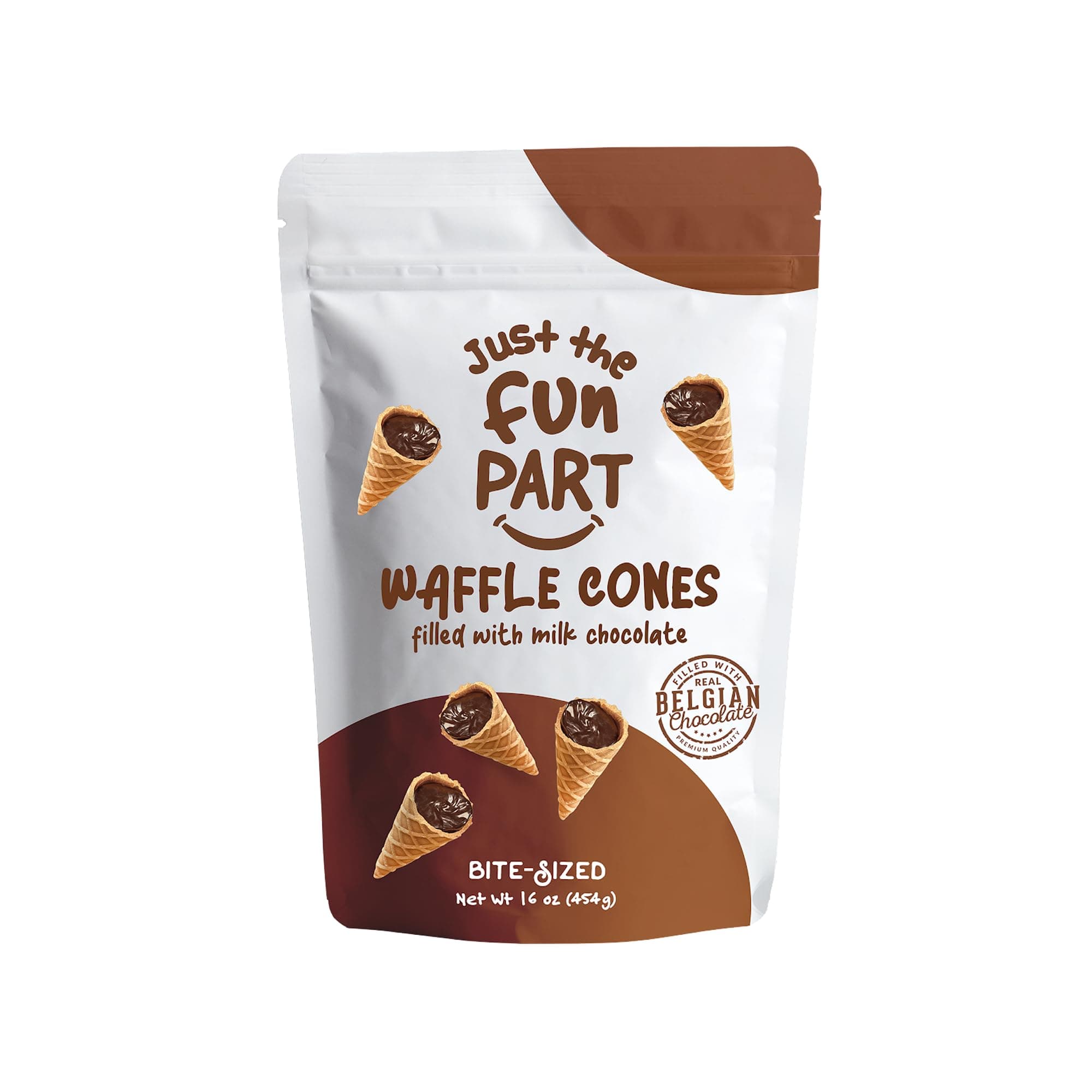 Just The Fun Part Bite-Size Crispy Mini Waffle Cones 16 oz bag - Filled With Premium Belgian Chocolate -Great For Snacks, Desserts, Grab & Go -Kosher