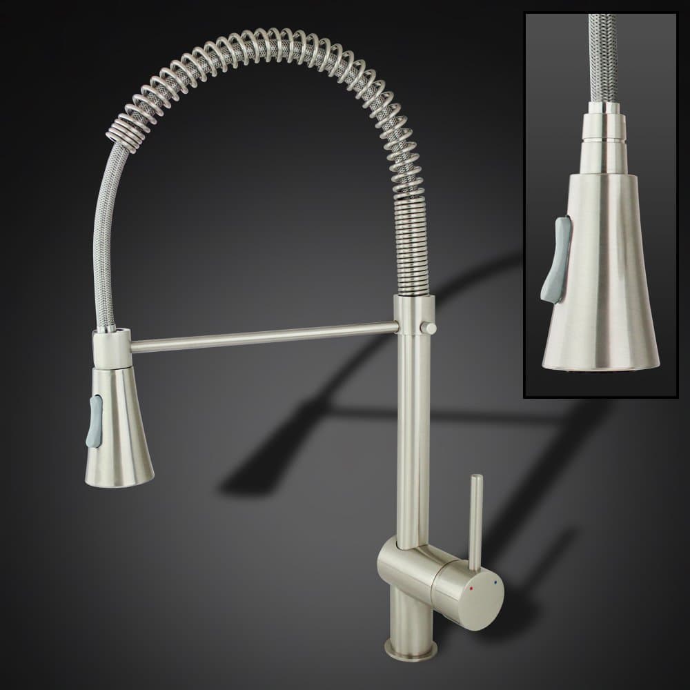 22" Brushed Nickel Kitchen Sink Faucet Pull Out Spray with Holding Arm