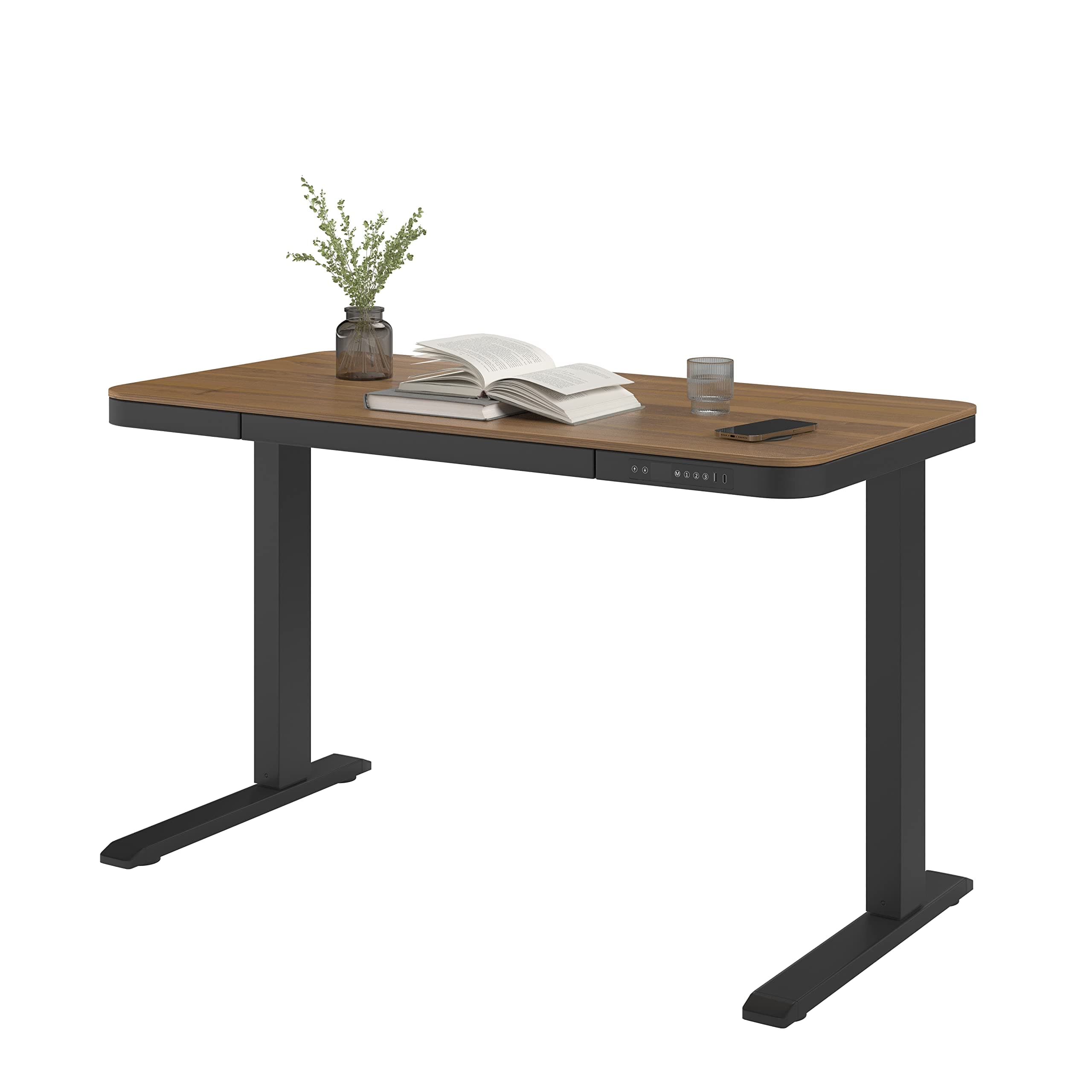 Purus Life Height Adjustable Electric Standing E-Desk with Built-In Wireless Charger, Dual Motor and Memory Height, Wooden Desk