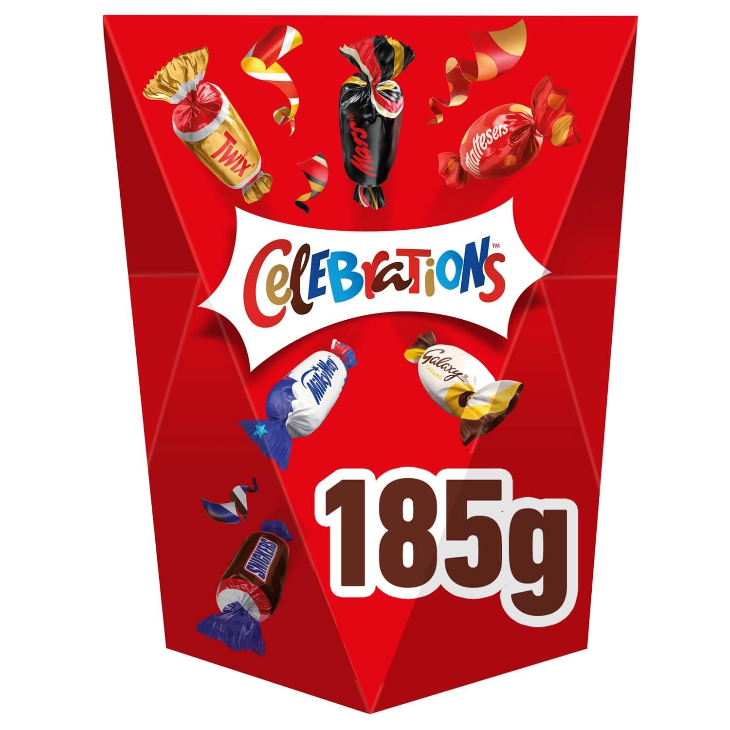 Celebrations Chocolate Gift Box, 185g Assorted Chocolates Snack Box With Mini Milk Chocolate Bars & Biscuits, Ideal for Gifts, Snacks or Hamper