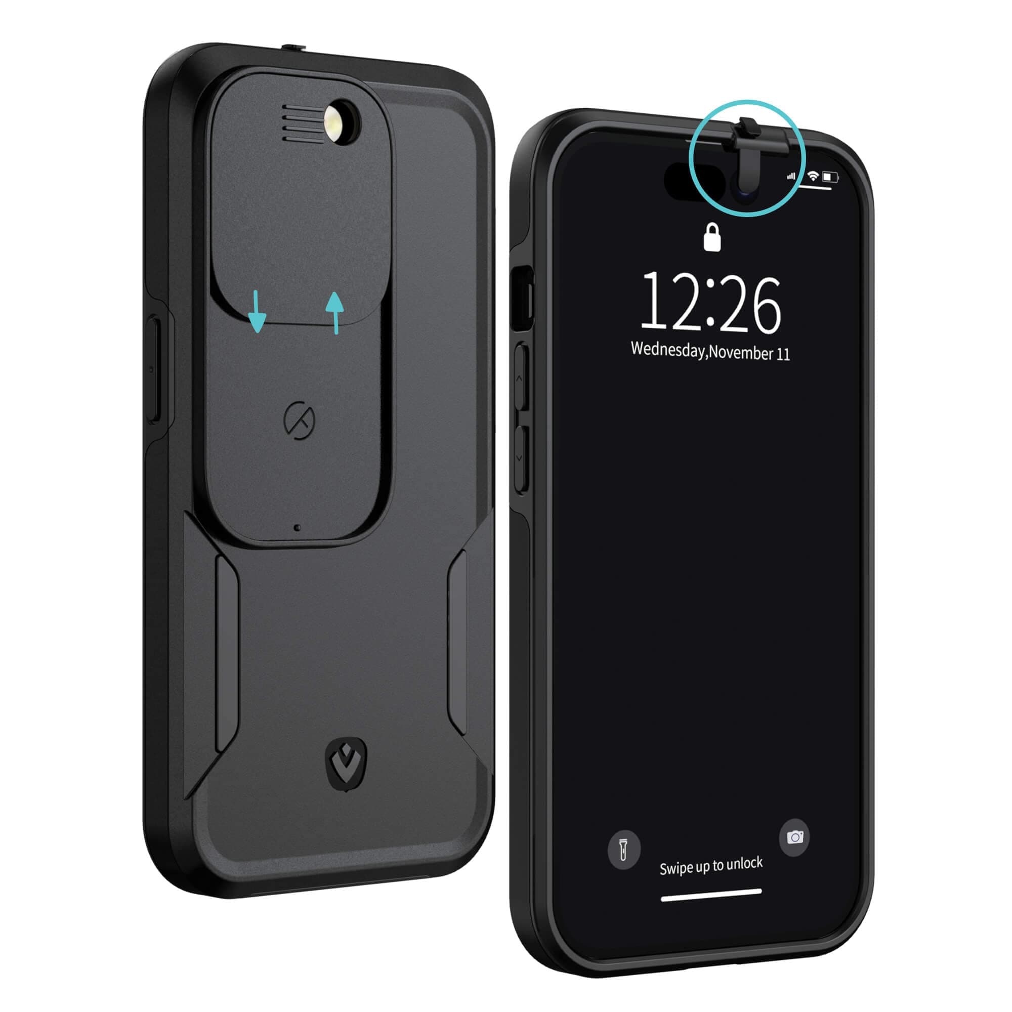 Spy-Fy iPhone 14 Pro Privacy Case with Camera Covers Front and Rear | Protect Your iPhone and Privacy | 6-Foot Drop Proof | 6,1 Inch | Camera Protection by Valenta Black