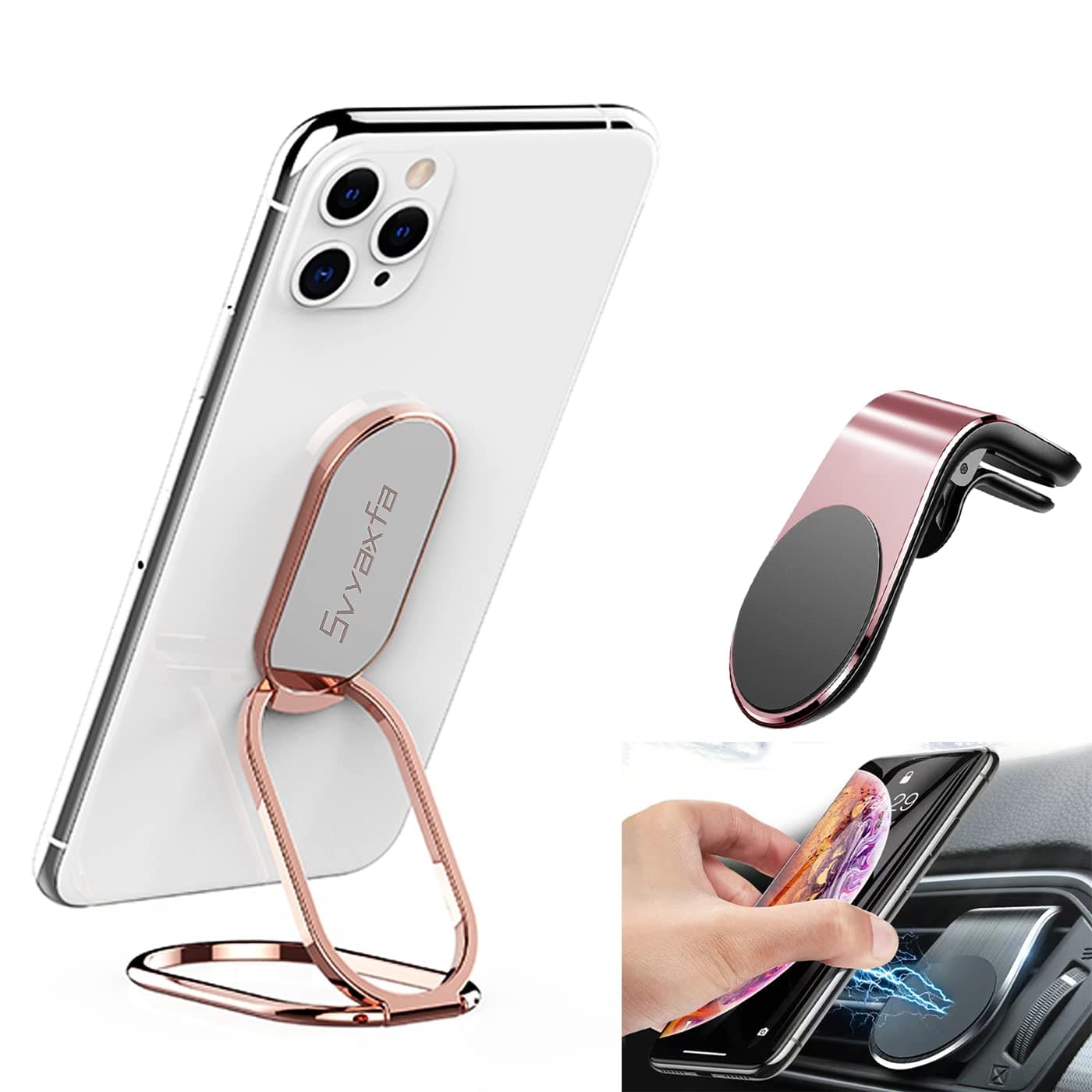 Phone Ring Holder Cell Phone Holder Finger Ring Foldable Cell Phone Stand with Magnetic Phone Car Mount Holder for Car Air Vent Magnetic Mount car Phone Holder for Smartphones iPad, rose gold