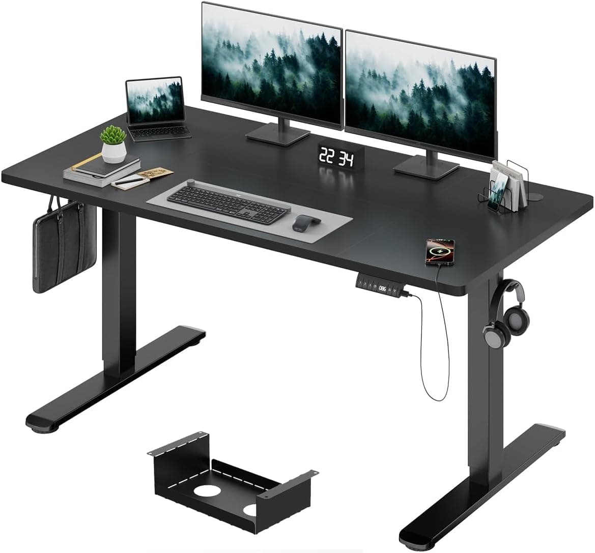 Devoko Electric Standing Desk 140x70cm, 18mm Thick Tabletop, Sit-Stand Height Adjustable with Sedentary Reminder, USB Charging Port, 3 Memory Smart Panel, Heavy-Duty Steel Frame (Black)