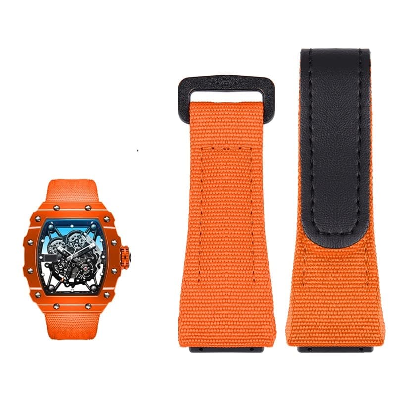 Genuine Leather Strap, Suitable for Richard Mille Nylon Strap, Men RM50/53 Screwdriver, Four-Star or Five-Star Screw Head,25mm (Color : Orange Black, Size : 25mm)
