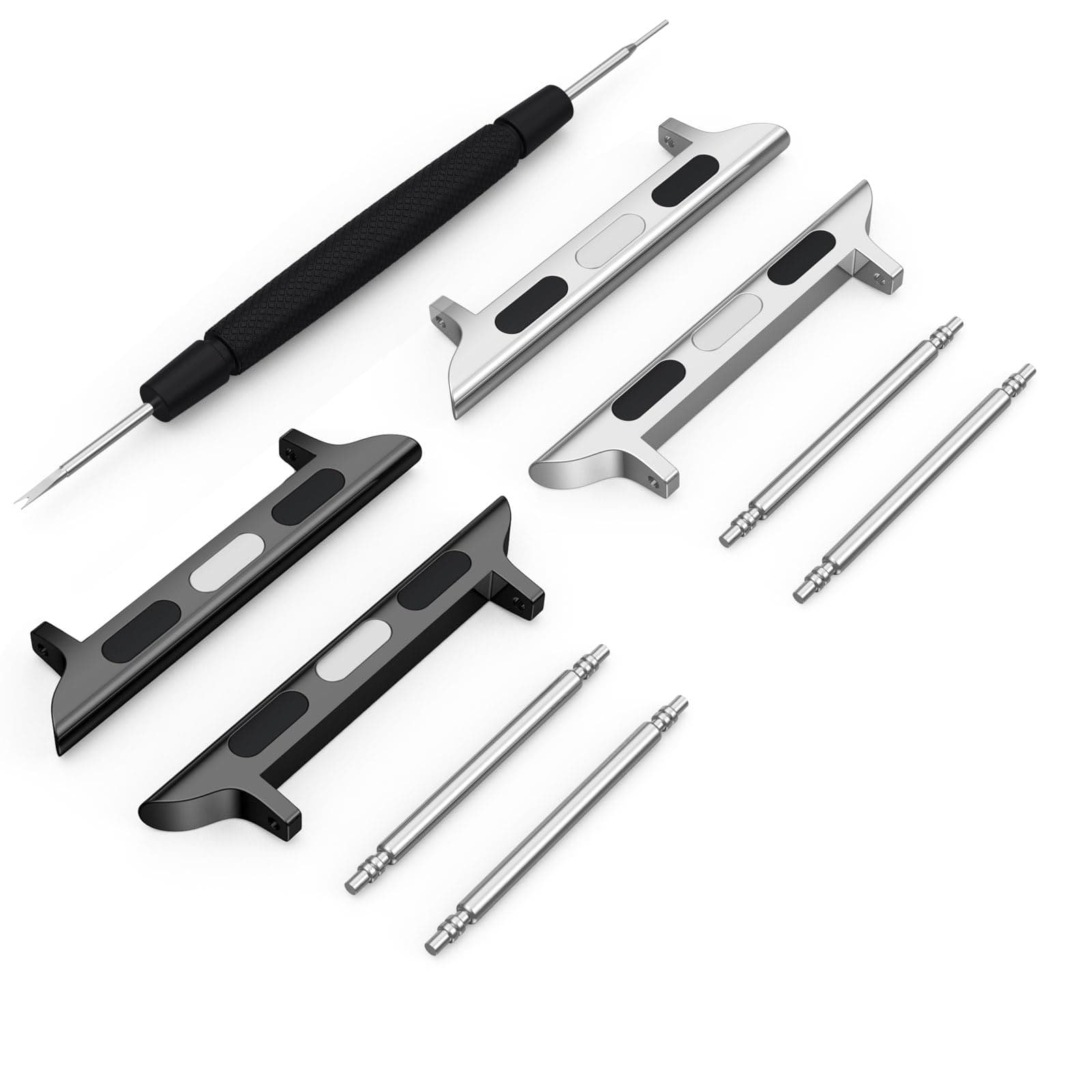 2 PACK Watch Band Connector Spring Bar Watch Strap Connector Stainless Steel Replaceable Metal Connection Adapter with Replacement Tool, Metal Connectors for Apple Watch Band